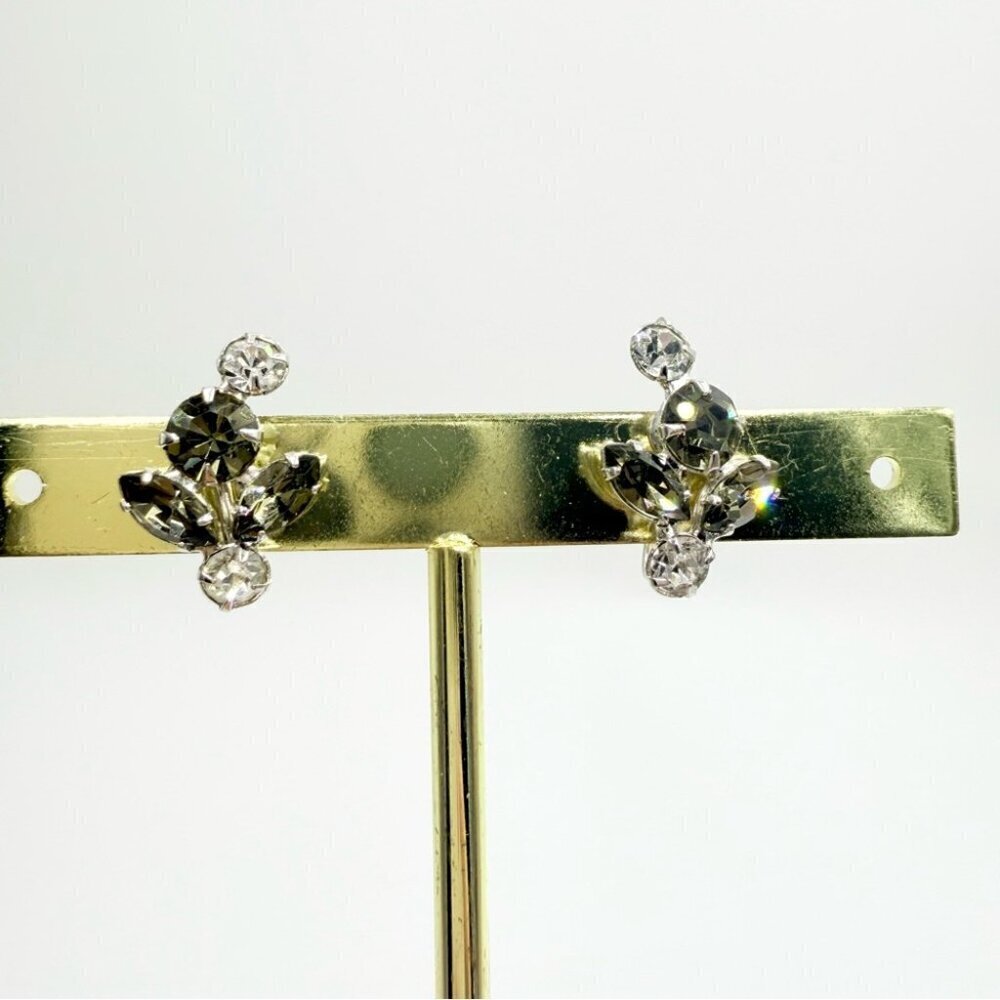 Vintage Black and Silver Clear Crystal Screwback Earrings - Picture 3 of 6